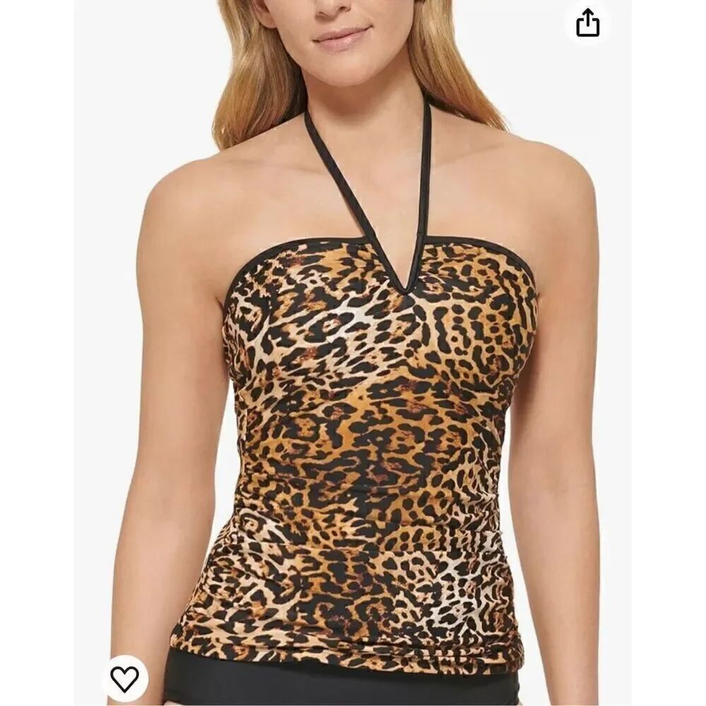 Calvin Klein Women's Animal-Print V-Wire Bandeau Halter Tankini Top